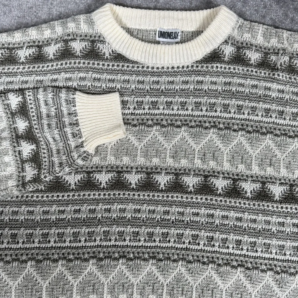 Vintage Unionbay Sweater Men's Large Geometric Wool Blend Crew Neck‎ Grandpa